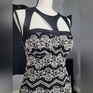 Material Girl • Brooklyn Caviar Bodycon, Cutout Floral Lace Zip-up Dress, Medium